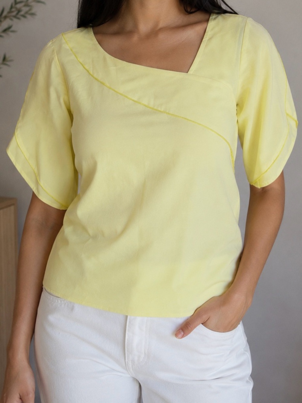 Lemon Yellow Blouse | Tulip Sleeve Top | New Without Tags | Size Large